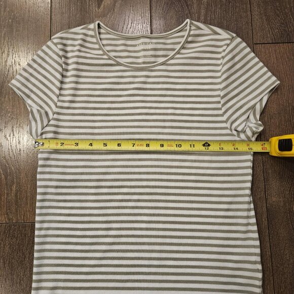 American Eagle AE Fitted Soft White & Sage Green Short Sleeve Striped Top Size L - Picture 5 of 10